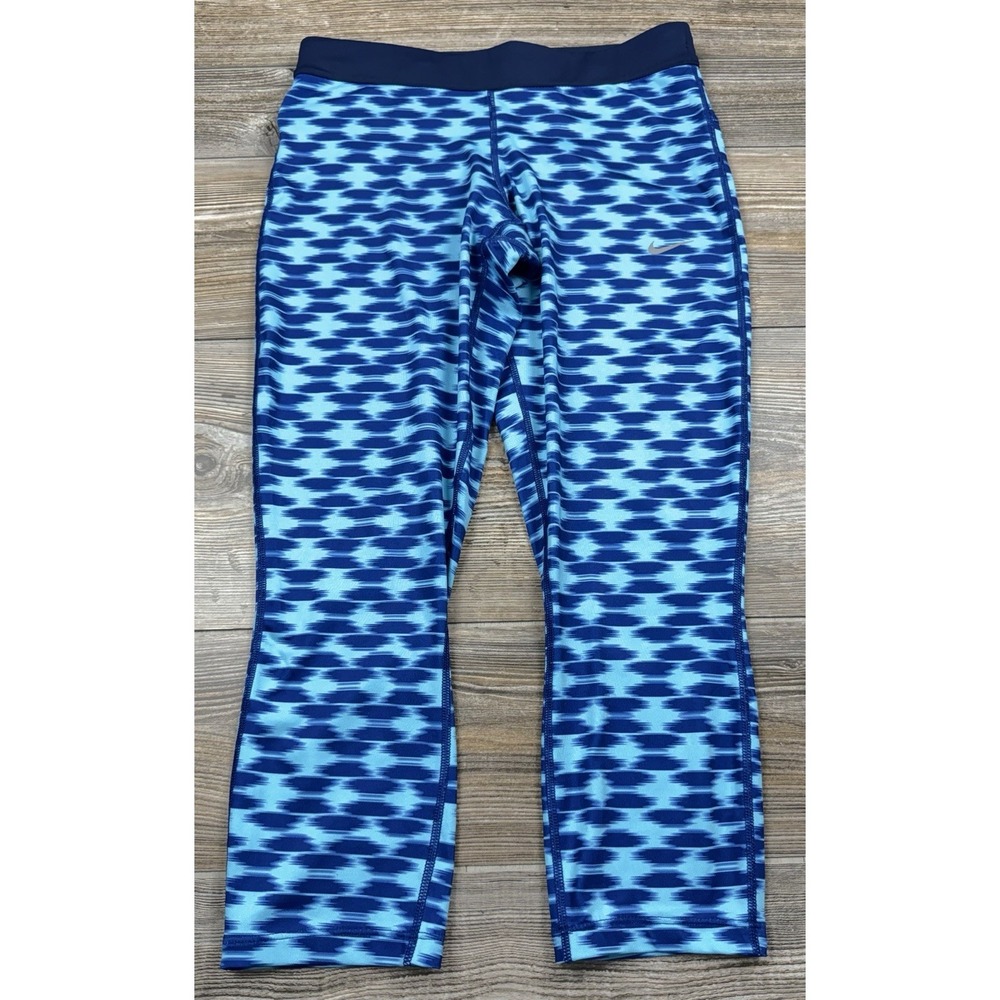 Nike Dri Fit Pants Leggings Blue Run Fast Live‎ Fearless Capri Cropped Size Med